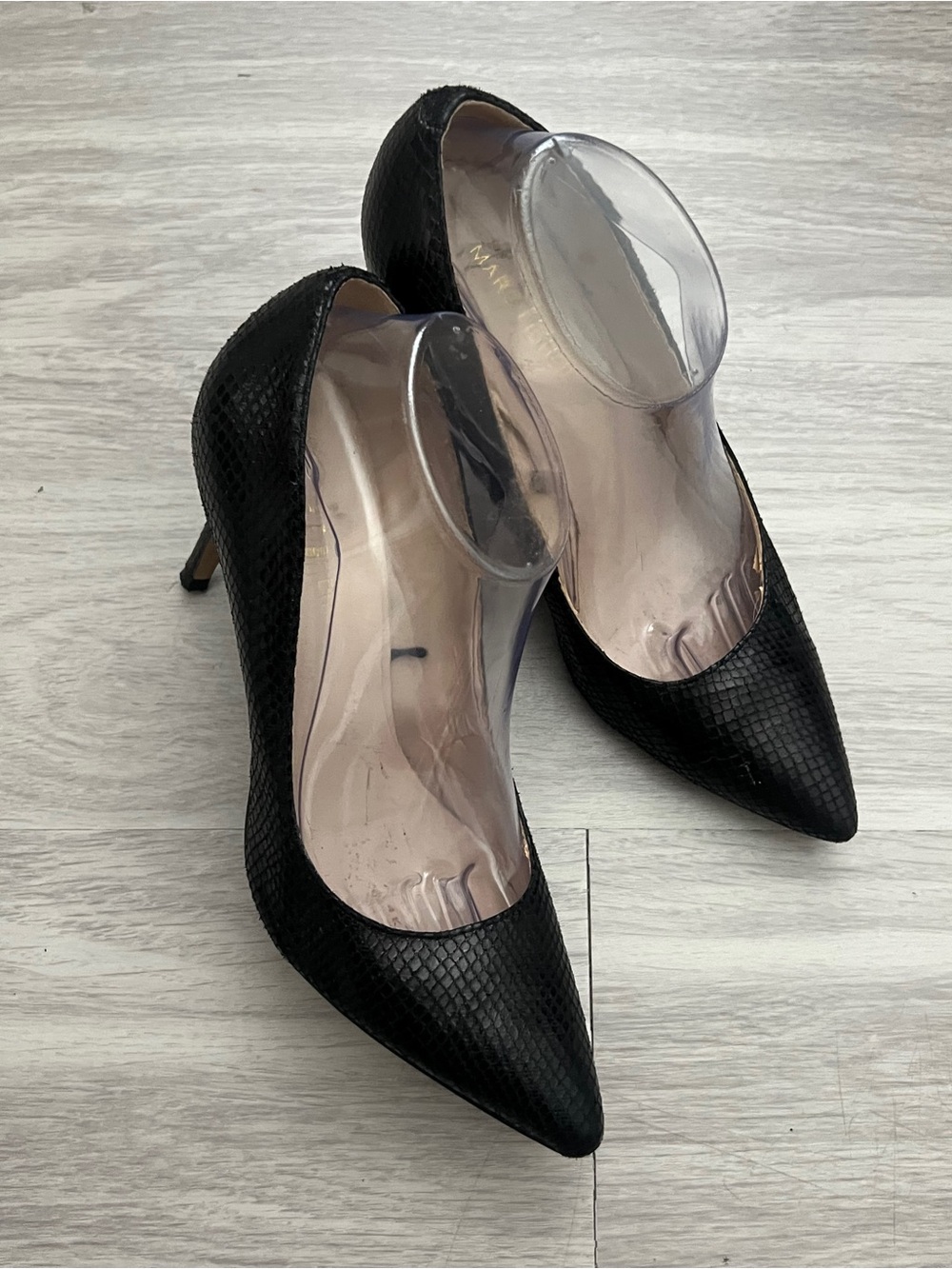 Marc Fisher Black Snake Embossed Pointed Toe Pumps Size 8.5M